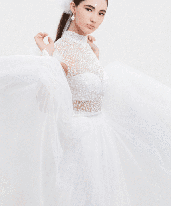Collezione Angela Pascale Abito da sposa con corpetto in tulle ricamato di cristalli